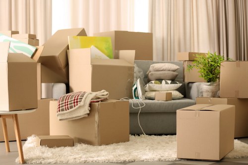 Office furniture and archive boxes prepared for commercial relocation in Putney