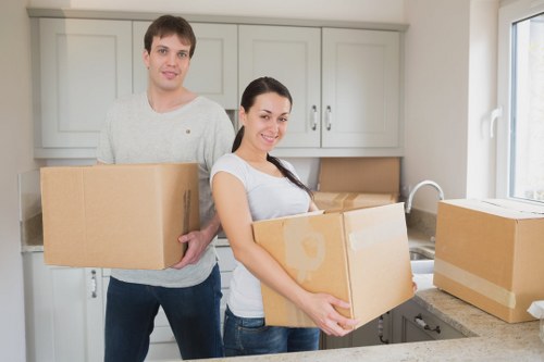 Neatly packed household items in a Putney storage space
